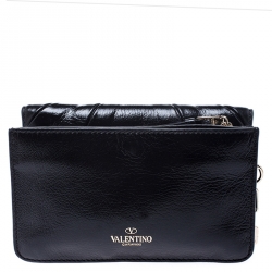 Pre Owned Valentino Black Leather Rockstud Bow Chain Clutch