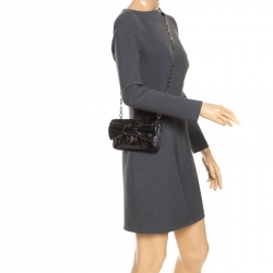 Pre Owned Valentino Black Leather Rockstud Bow Chain Clutch