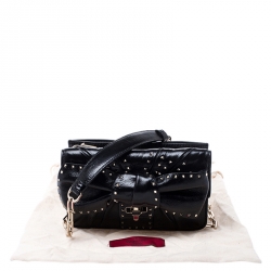 Pre Owned Valentino Black Leather Rockstud Bow Chain Clutch
