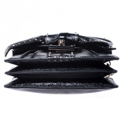 Pre Owned Valentino Black Leather Rockstud Bow Chain Clutch