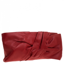 Pre Owned Valentino Red Leather Bow Flap Clutch
