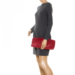 Pre Owned Valentino Red Leather Bow Flap Clutch