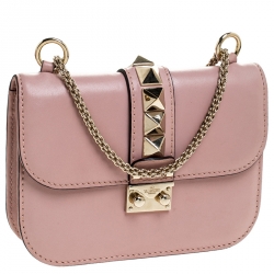 Pre Owned Valentino Pink Leather Small Glam Lock Chain Shoulder Bag