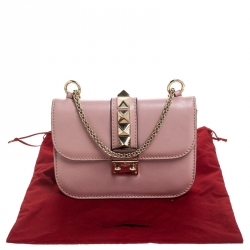 Pre Owned Valentino Pink Leather Small Glam Lock Chain Shoulder Bag