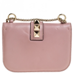 Pre Owned Valentino Pink Leather Small Glam Lock Chain Shoulder Bag