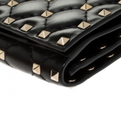 Pre Owned Valentino Black Leather Rockstud Spike Compact Wallet