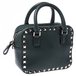 مملوكة مسبقًا Valentino Dark Green Leather Rockstud Crossbody Bag