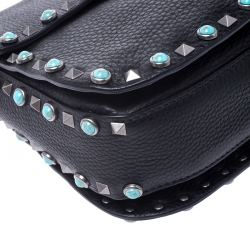 Pre Owned Valentino Black Leather Guitar Rolling Rockstud Shoulder Bag