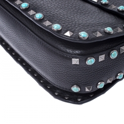 Pre Owned Valentino Black Leather Guitar Rolling Rockstud Shoulder Bag