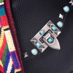 Pre Owned Valentino Black Leather Guitar Rolling Rockstud Shoulder Bag