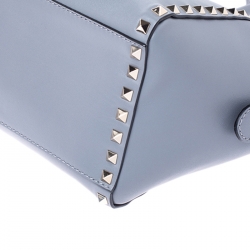 Pre Owned Valentino Pale Blue Leather Small Rockstud Trapeze Tote