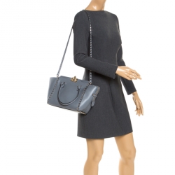 Pre Owned Valentino Pale Blue Leather Small Rockstud Trapeze Tote