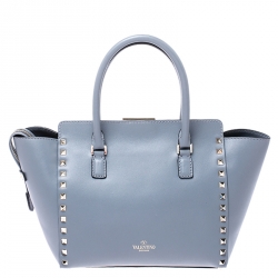 Pre Owned Valentino Pale Blue Leather Small Rockstud Trapeze Tote