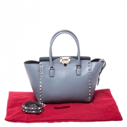 Pre Owned Valentino Pale Blue Leather Small Rockstud Trapeze Tote