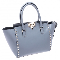 Pre Owned Valentino Pale Blue Leather Small Rockstud Trapeze Tote