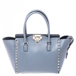 Pre Owned Valentino Pale Blue Leather Small Rockstud Trapeze Tote