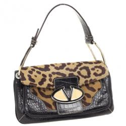 مملوكة مسبقًا Valentino Leopard Pony Hair Shoulder Bag