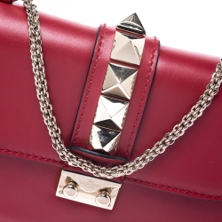Pre Owned Valentino Red Leather Small Rockstud Glam Lock Flap Bag