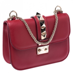 Pre Owned Valentino Red Leather Small Rockstud Glam Lock Flap Bag