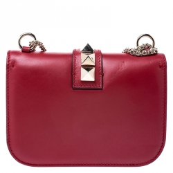 Pre Owned Valentino Red Leather Small Rockstud Glam Lock Flap Bag