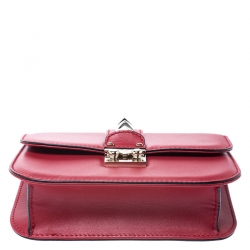 Pre Owned Valentino Red Leather Small Rockstud Glam Lock Flap Bag