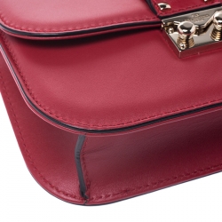 Pre Owned Valentino Red Leather Small Rockstud Glam Lock Flap Bag