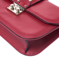 Pre Owned Valentino Red Leather Small Rockstud Glam Lock Flap Bag