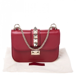 Pre Owned Valentino Red Leather Small Rockstud Glam Lock Flap Bag
