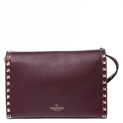 Pre Owned Valentino Burgundy Leather Rockstud Shoulder bag