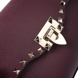 Pre Owned Valentino Burgundy Leather Rockstud Shoulder bag