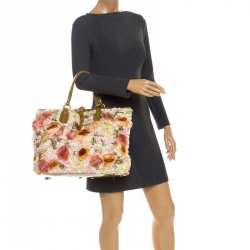 Pre Owned Valentino Multicolor Flower Applique Patent Leather Tote