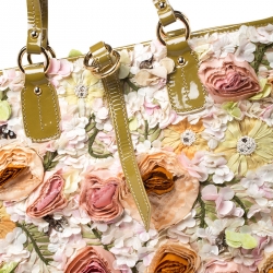 Pre Owned Valentino Multicolor Flower Applique Patent Leather Tote