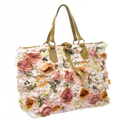 Pre Owned Valentino Multicolor Flower Applique Patent Leather Tote