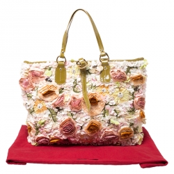 Pre Owned Valentino Multicolor Flower Applique Patent Leather Tote