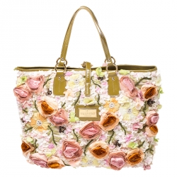 Pre Owned Valentino Multicolor Flower Applique Patent Leather Tote