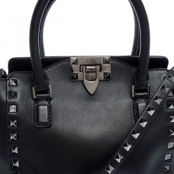 Pre Owned Valentino Black Leather Mini Rockstud Trapeze Tote
