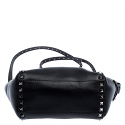 Pre Owned Valentino Black Leather Mini Rockstud Trapeze Tote