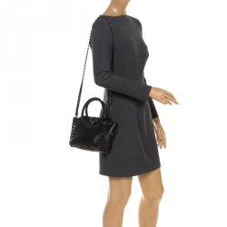 Pre Owned Valentino Black Leather Mini Rockstud Trapeze Tote