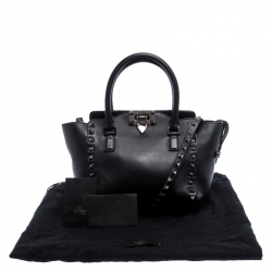 Pre Owned Valentino Black Leather Mini Rockstud Trapeze Tote