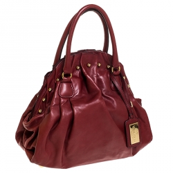 Pre Owned Valentino Red Pleated Leather Studded Satchel