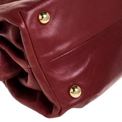 Pre Owned Valentino Red Pleated Leather Studded Satchel