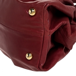 Pre Owned Valentino Red Pleated Leather Studded Satchel
