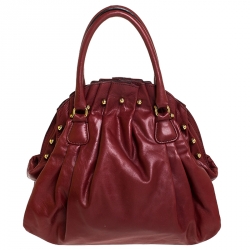 Pre Owned Valentino Red Pleated Leather Studded Satchel