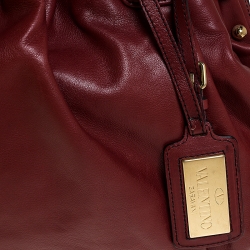 Pre Owned Valentino Red Pleated Leather Studded Satchel