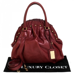 Pre Owned Valentino Red Pleated Leather Studded Satchel