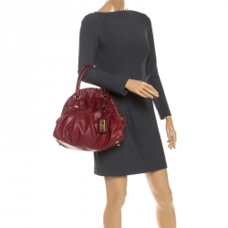 Pre Owned Valentino Red Pleated Leather Studded Satchel