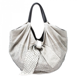 Pre Owned Valentino White Nappa Leather Studded Folie Bow Hobo