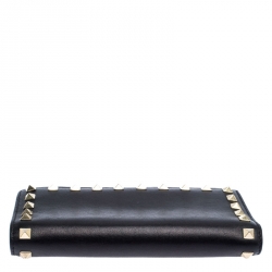 Pre Owned Valentino Black Leather Rockstud Continental Wallet