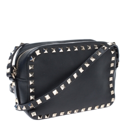 Pre Owned Valentino Black Leather Rockstud Camera Crossbody Bag