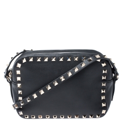 Pre Owned Valentino Black Leather Rockstud Camera Crossbody Bag